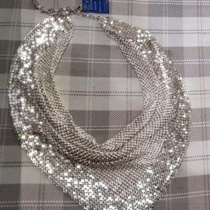 Whiting&Davis silver mesh bib necklace
